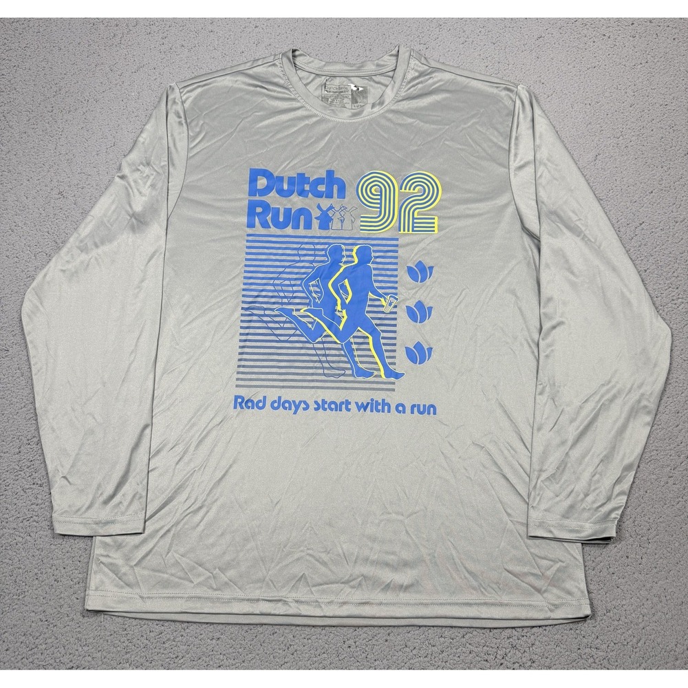 Dutch Bros Shirt Mens XL Gray Long Sleeve Dutch Run 92 Performance Top